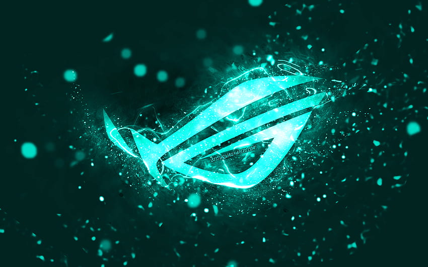 Logo Rog turquoise, , néons turquoises, Republic Of Gamers, créatif, abstrait turquoise, logo Rog, logo Republic Of Gamers, Rog Fond d'écran HD