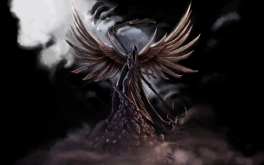 Dark Grim Reaper horror skeletons skull creepy wings angel HD wallpaper
