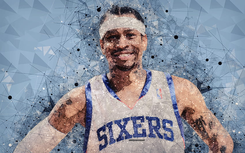 Allen Iverson, , American basketball player, NBA, face, creative geometric portrait, art, Philadelphia 76ers, basketball star, USA for with resolution . High Quality HD wallpaper