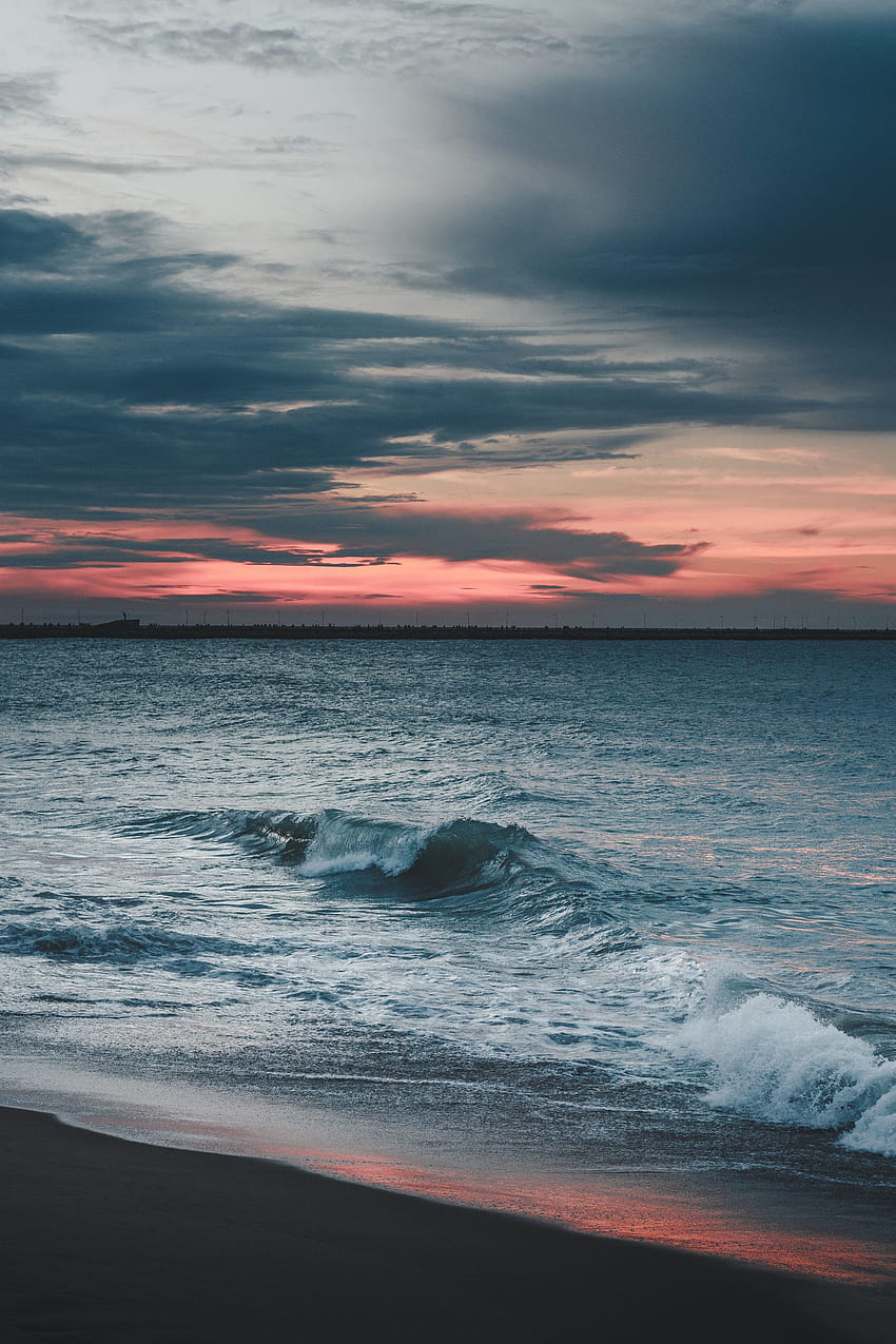 Calm and relaxed, seashore, sea, sunset HD phone wallpaper