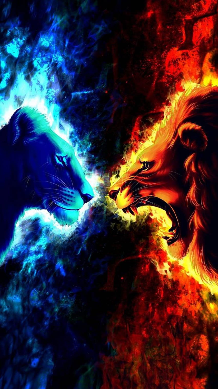 Fire and ice by georgekev - 68 now. Browse millions of popular 3D in 2021. Lion , Lion live , Lion artwork, Ice Tiger HD phone wallpaper