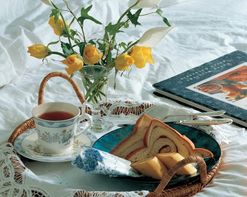 Still Life, teh, bunga, roti, cangkir, makanan Wallpaper HD