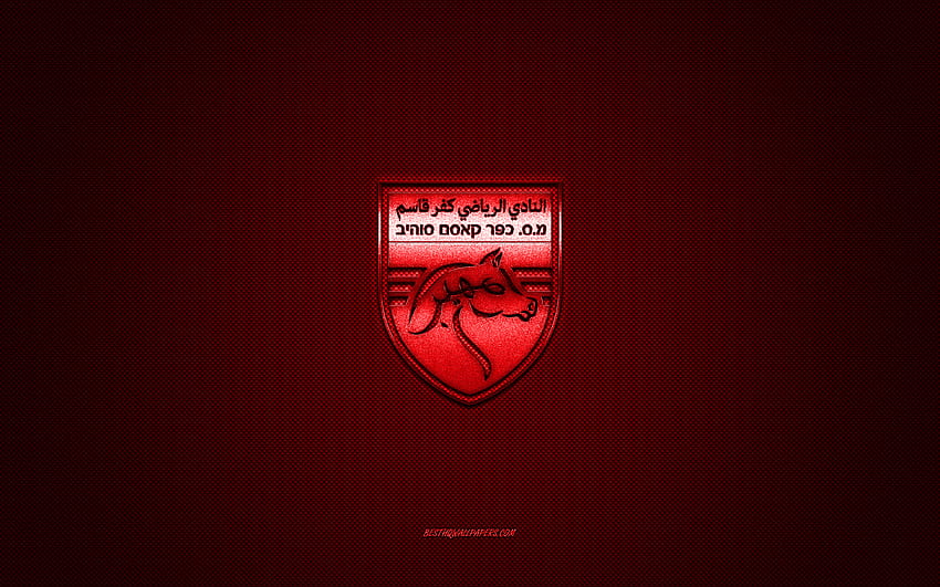 FC Kafr Qasim, Israeli football club, Liga Leumit, red logo, red carbon fiber background, football, Kafr Qasim, Israel, FC Kafr Qasim logo HD wallpaper