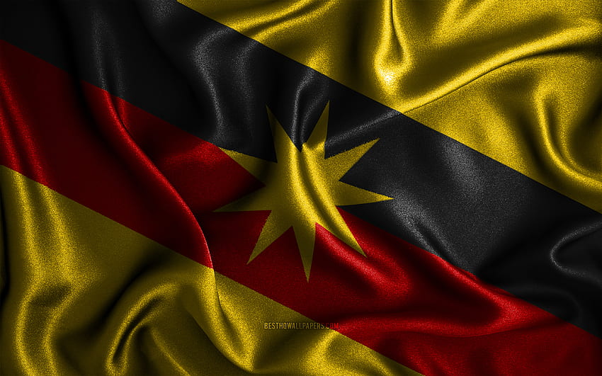 Sarawak flag, , silk wavy flags, brazilian states, Day of Sarawak, fabric flags, Flag of Sarawak, 3D art, Sarawak, Asia, States of Malaysia, Sarawak 3D flag, Malaysia HD wallpaper