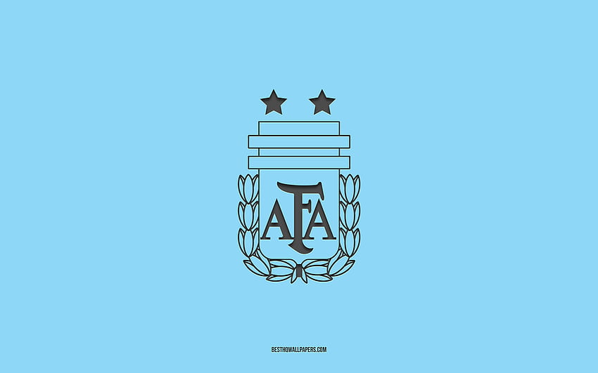 Argentinien-Fußballnationalmannschaft, blauer Hintergrund, Fußballmannschaft, Emblem, CONMEBOL, Argentinien, Fußball, Logo der argentinischen Fußballnationalmannschaft, Südamerika HD-Hintergrundbild