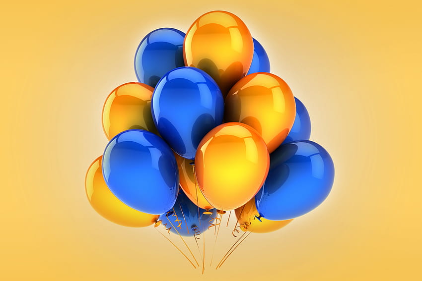 balloons, yellow, blue, celebration, holiday, balloons, section holidays in resolution HD wallpaper