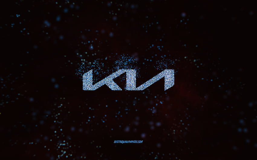 Kia glitter logo, fundo preto, Kia logo, azul glitter art, Kia, arte criativa, Kia glitter azul logotipo papel de parede HD