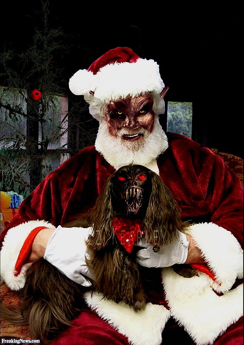 사악한 산타와 그의 애완견 송곳니 HD 전화 배경 화면