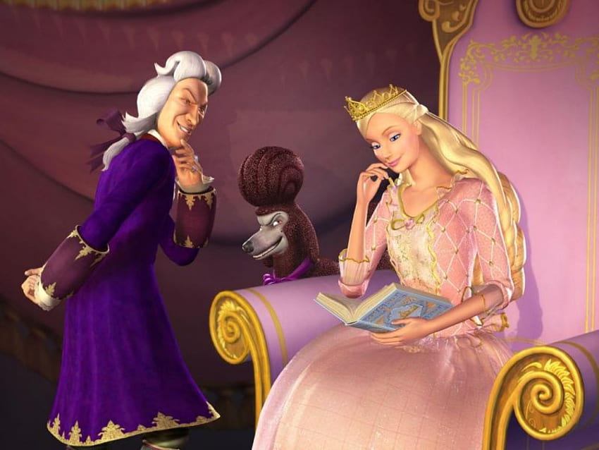 Barbie, bad courtier, book, throne, movie, bad dog, girl, princess HD wallpaper