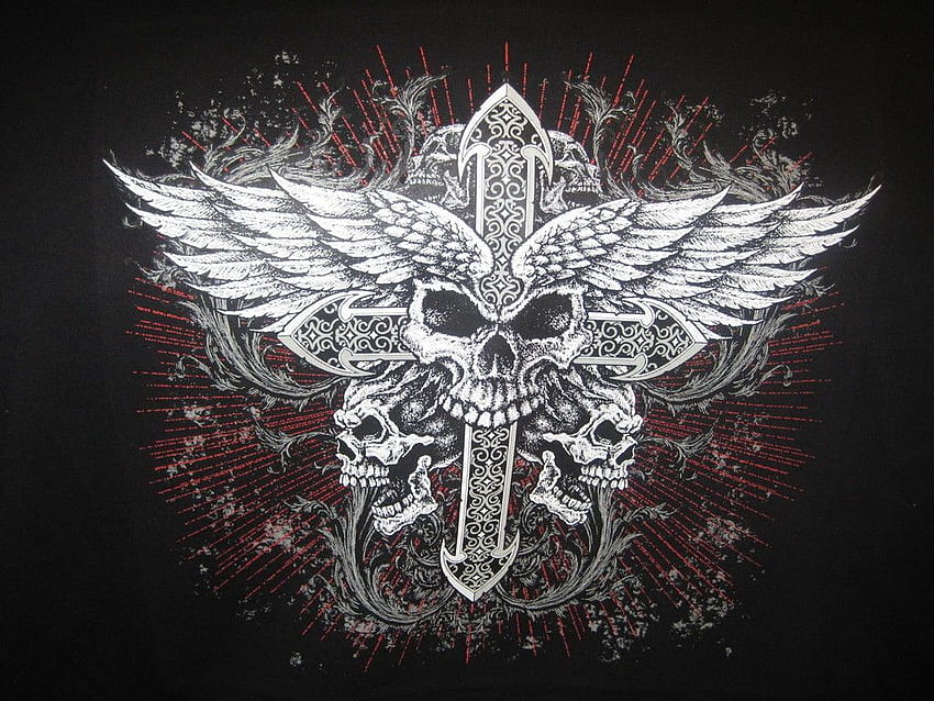 Skulls Wings Cross Biker Tattoo Hoodie Mens Hanes. tato Wallpaper HD