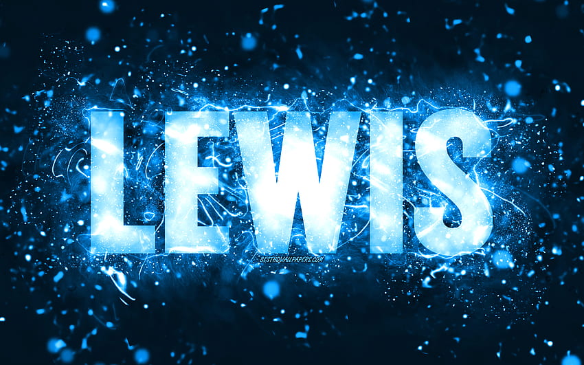 Happy Birtay Lewis,, lampu neon biru, nama Lewis, kreatif, Lewis Happy Birtay, Lewis Birtay, nama pria Amerika populer, dengan nama Lewis, Lewis Wallpaper HD