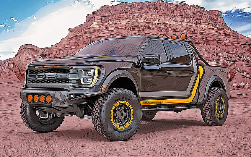 Ford F-150 Raptor, , vector art, 2022 cars, tuning, Addictive Desert Designs, abstract cars, Ford F-150 Raptor drawing, cars drawings, Ford HD wallpaper