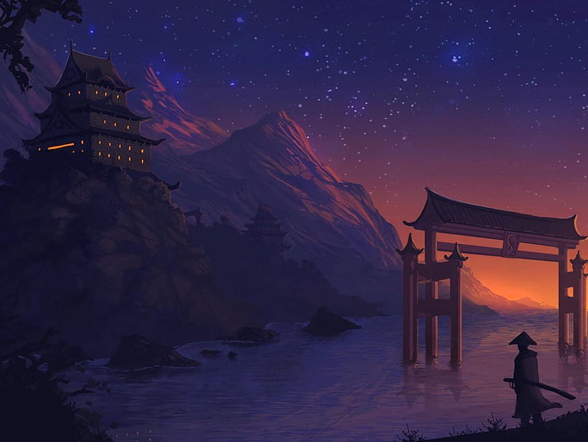 Anime para su o móvil y fácil de usar en 2021. paisaje, samurai, paisaje, paisaje de arte digital fondo de pantalla