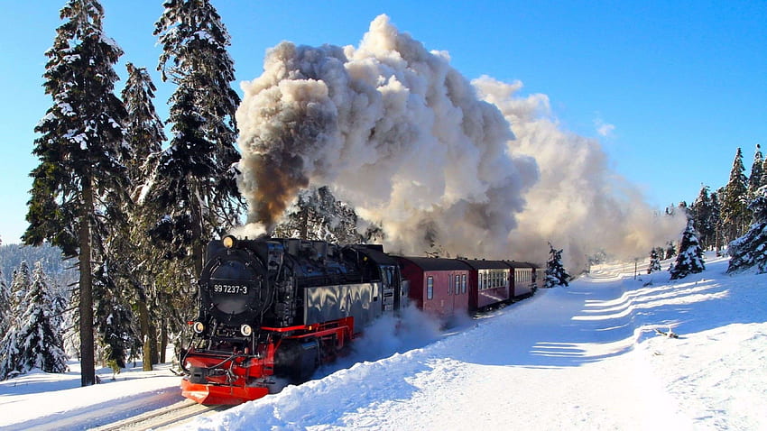 รถไฟฤดูหนาว รถไฟสวิตเซอร์แลนด์ วอลล์เปเปอร์ HD