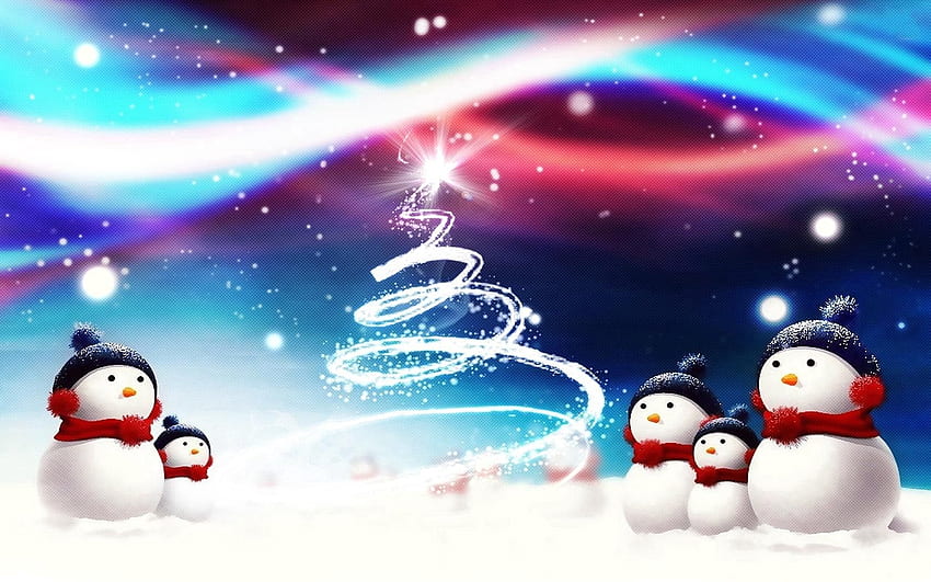 Holidays, New Year, Snowman, Silhouette, Christmas, Christmas Tree, Attribute HD wallpaper