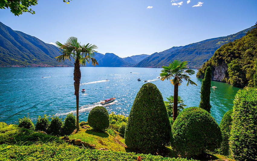 ทะเลสาบในอิตาลี รีสอร์ท Lake Como ในภูมิภาคลอมบาร์เดียทางตอนเหนือของอิตาลี วอลล์เปเปอร์ HD