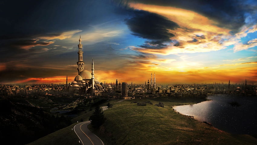 Sunset at the City Of A Thousand Minarets in Cairo HD wallpaper