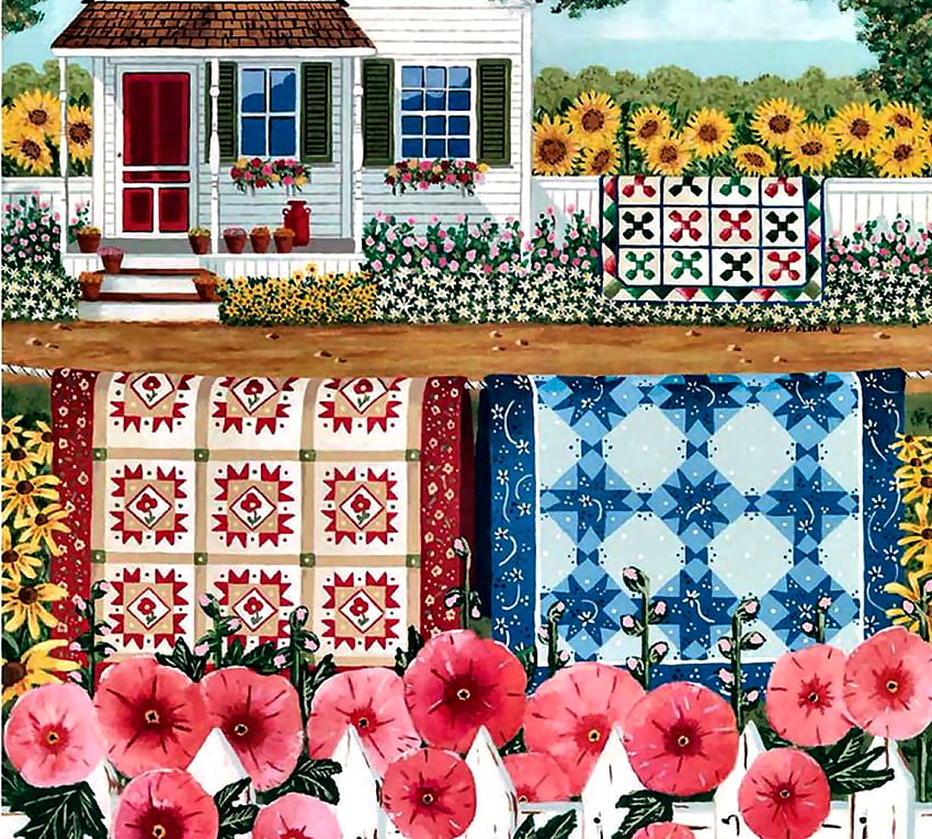 The Quilt Garden, computer graphics, design, art, beautiful, illustration, artwork, wide screen, painting, quilt, texture, pattern HD wallpaper