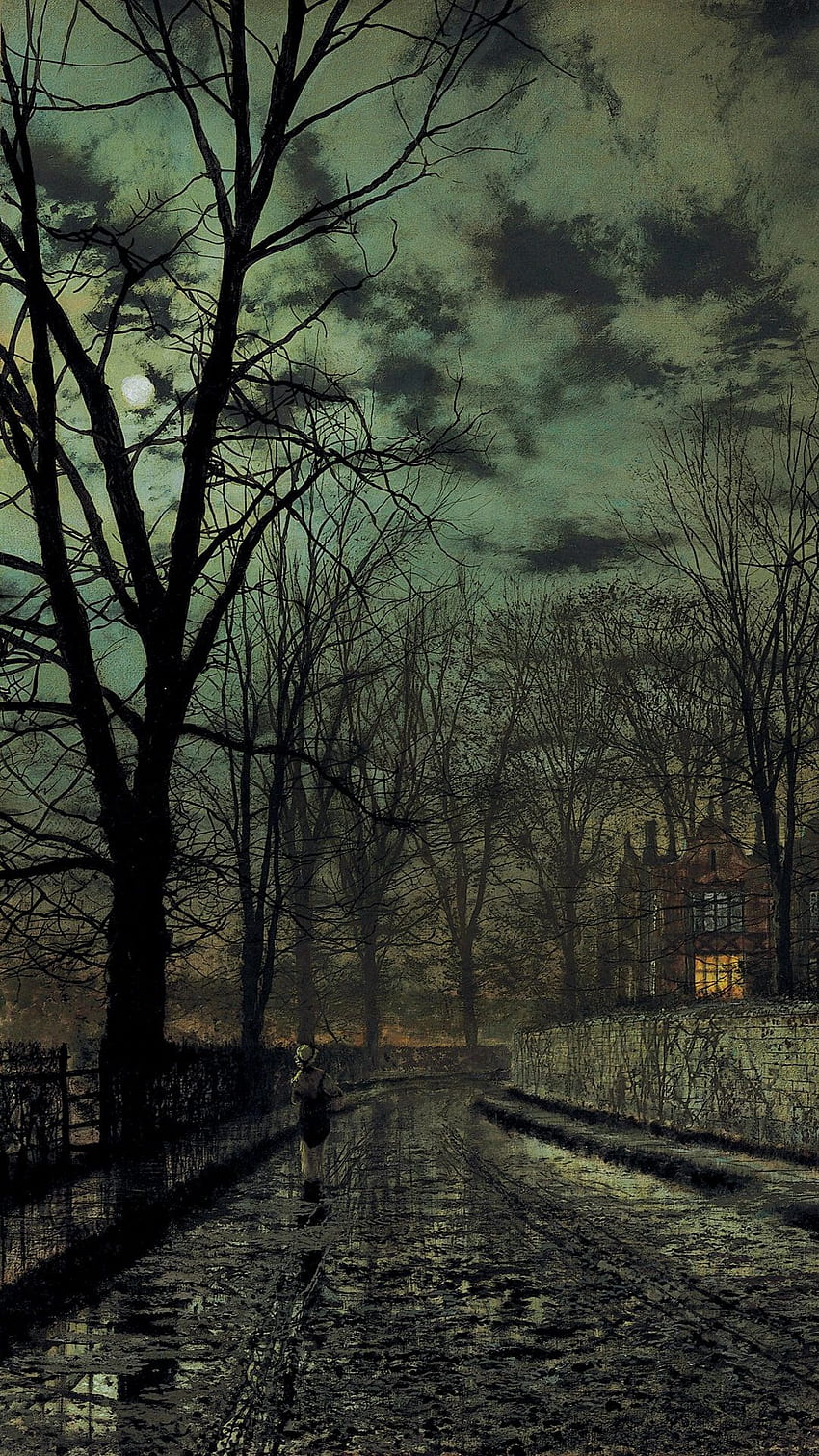 John Atkinson Grimshaw Novembre_. Pittura al chiaro di luna, paesaggio, pittura artistica Sfondo del telefono HD