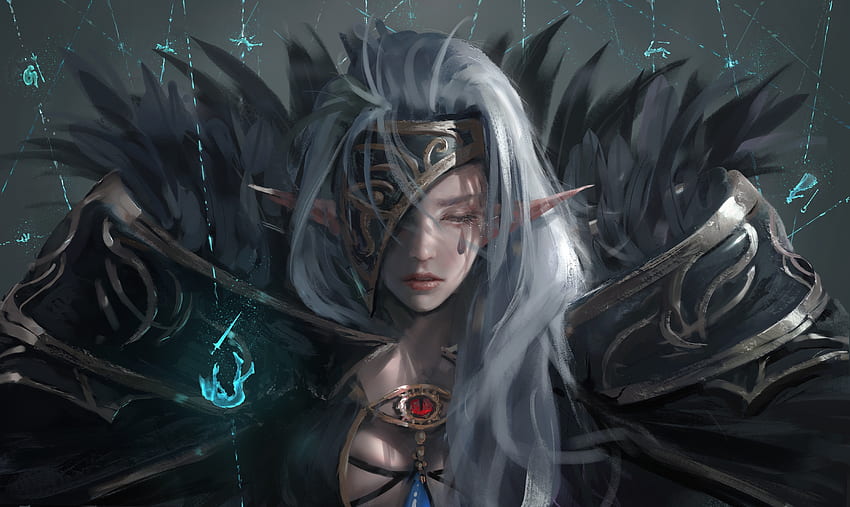 Elf, woman, dark, fantasy, artwork HD wallpaper