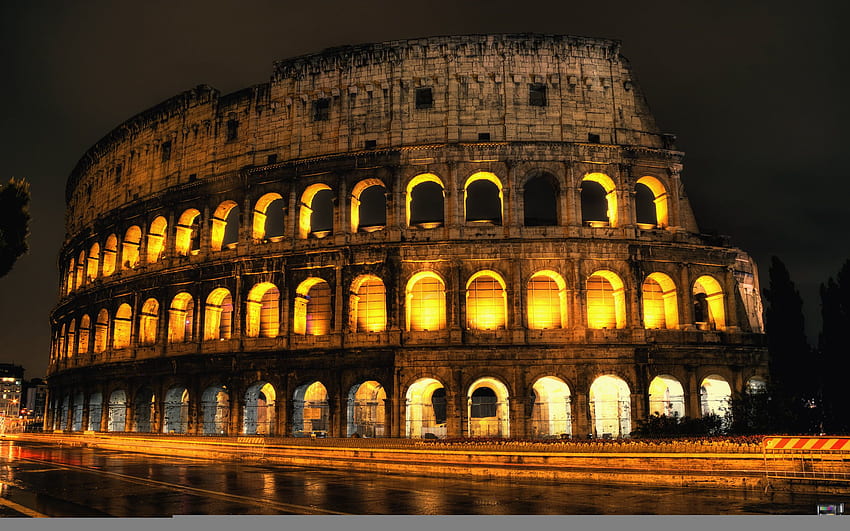 Colosseum, Rome, road, night, lights, backlight, Colosseum, Italy, Coliseum HD wallpaper