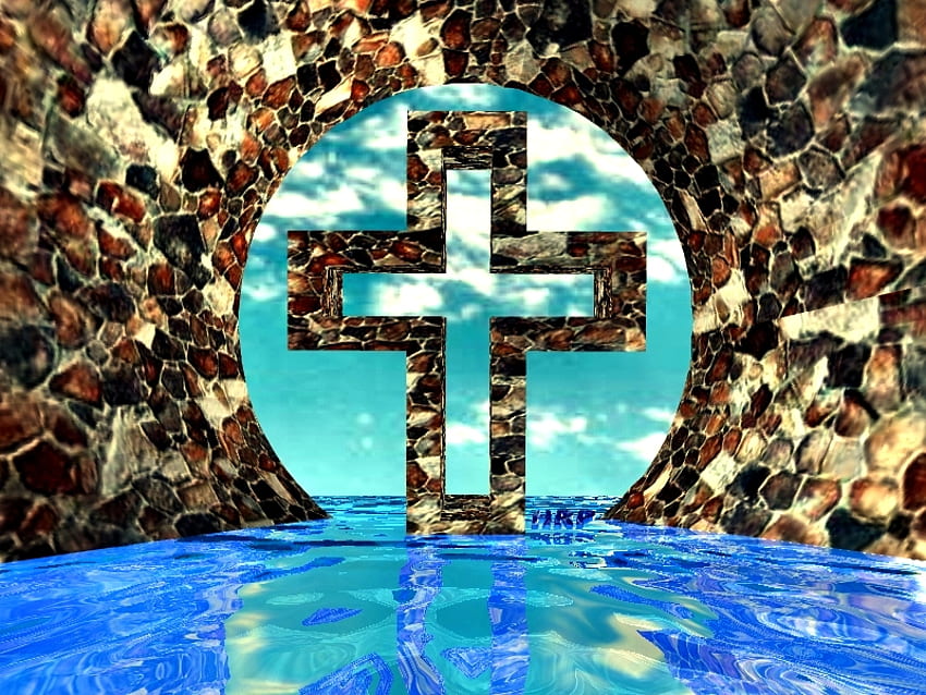 The River of Life, eternity, crosses, christian, fractal, textures, belief, religion HD wallpaper