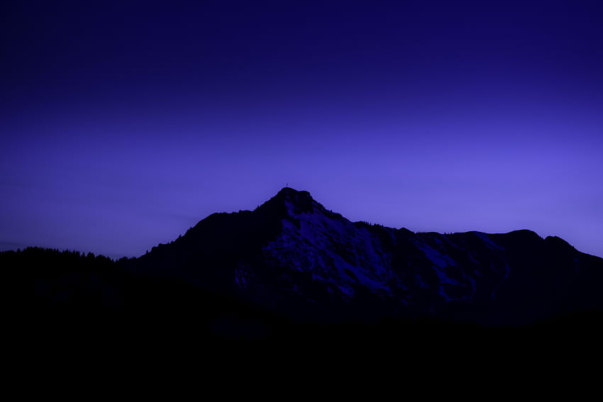 空、山、夜、紫、暗い、紫 高画質の壁紙