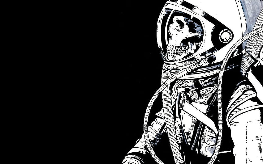 skull skeleton astronaut black, Astronaut Black and White HD wallpaper