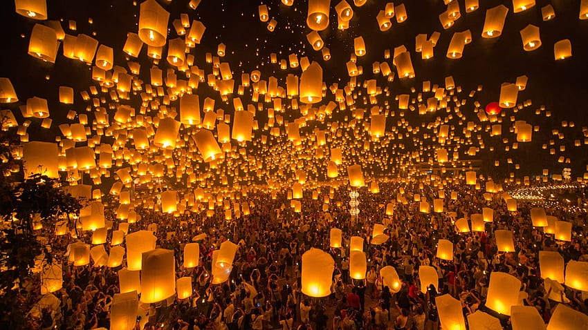 Yi Peng 2015 (Larntern Festival), Floating Lantern Festival Ceremony Thailand HD wallpaper