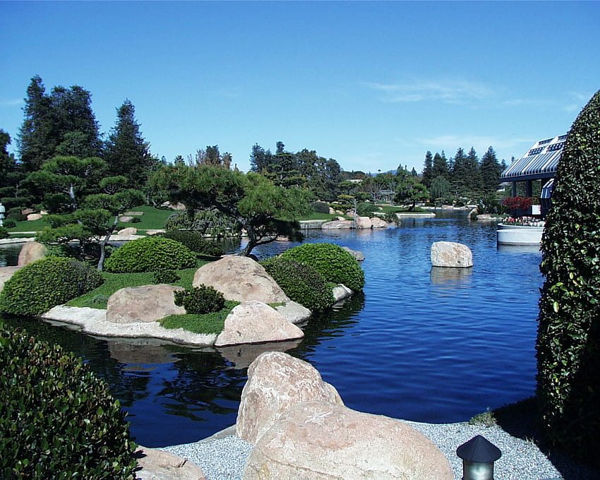 japanese garden, japanese, landscape, garden, nature, water, rocks HD wallpaper