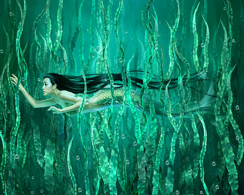 Kelpie, mermaid, fantasy, woman, ocean, female HD wallpaper