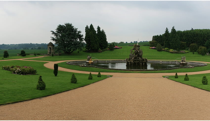Natur, Springbrunnen, Statue, Garten, Figur, Bewölkt, Bewölkt, Rasen, Mitte, Mitte HD-Hintergrundbild