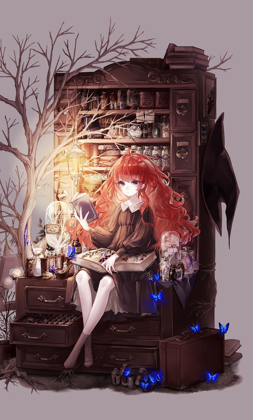 witch, anime girl, read, minimal, iphone 6 plus, , background, 6223 HD phone wallpaper