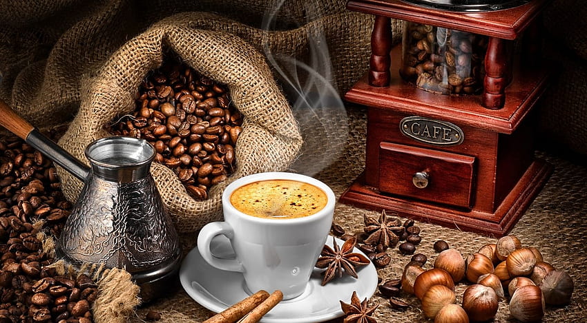 Untuk pecinta kopi , kelembutan, graphy, , biji kopi, minuman, secangkir kopi, lukisan alam benda, coklat, abstrak, kopi Wallpaper HD