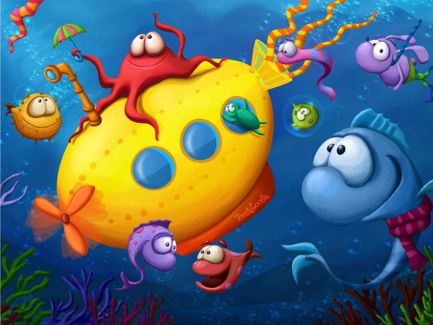 Kehidupan laut, binatang lucu, binatang, Kartun bawah air Wallpaper HD
