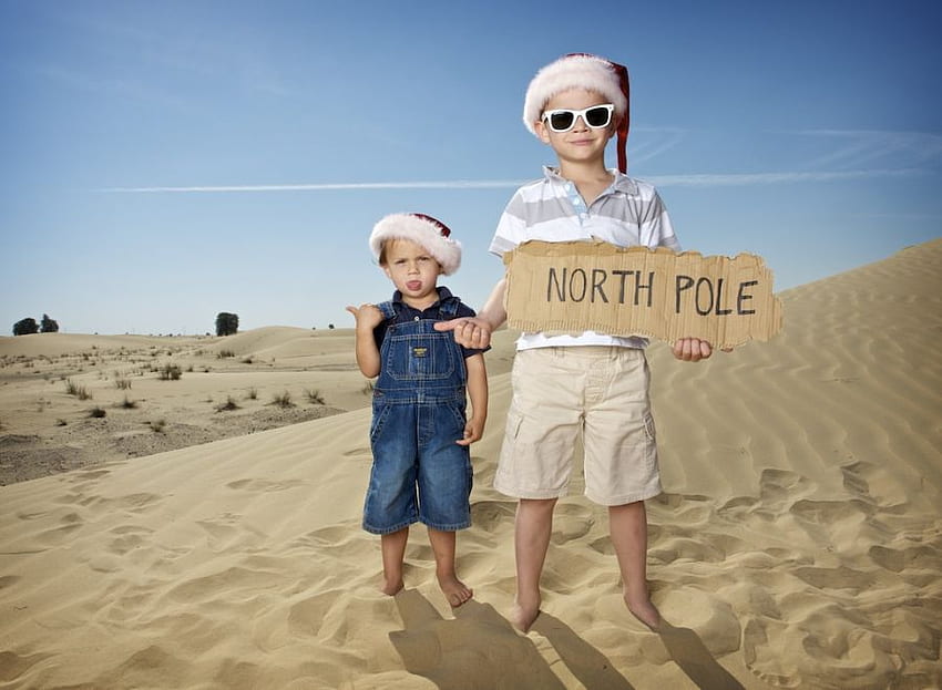 To The North Pole, north, children, sand, funny, pole HD wallpaper
