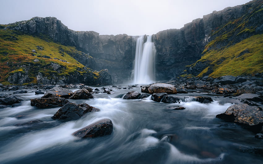 セリャラントスフォスの滝アイスランド、アイスランド、滝、セリャラントスフォス、水 高画質の壁紙