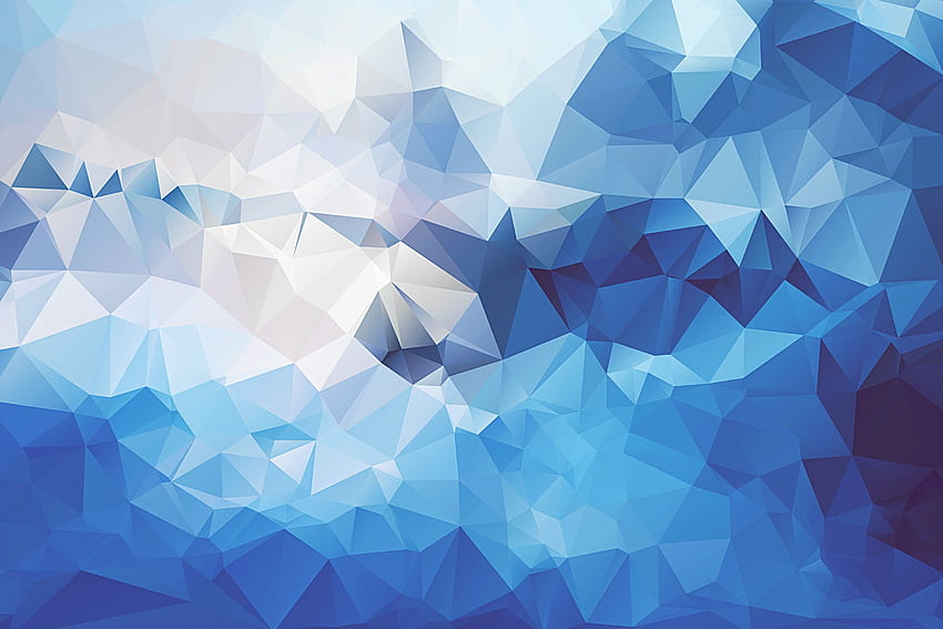 karya seni geometris biru, putih, dan teal , biru, teal, dan putih poli rendah Wallpaper HD