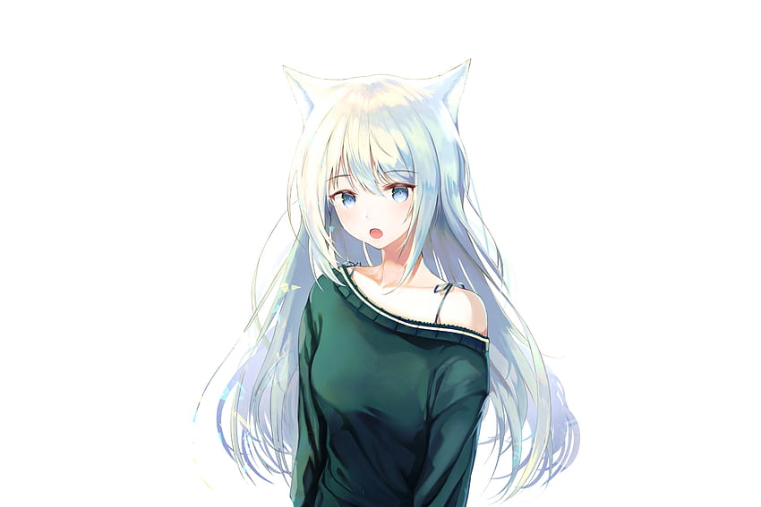 White hair, curious, hangover, anime girl, blue eyes HD wallpaper