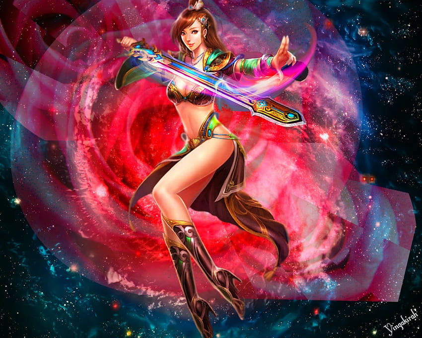 Fantasy girl, space, sword, fantasy, woman HD wallpaper