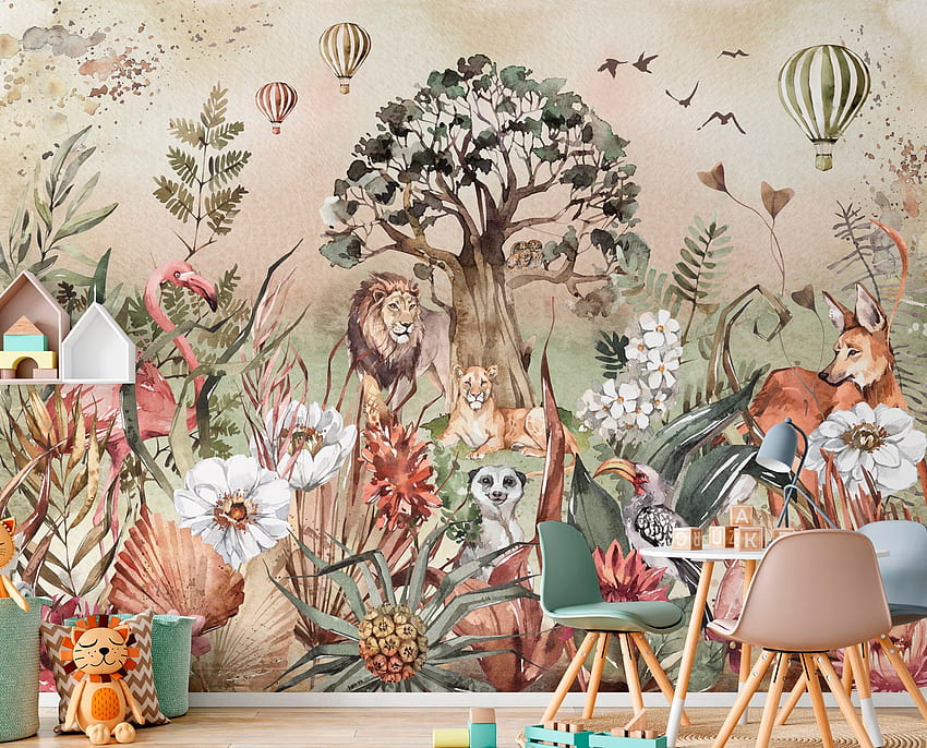 ROYAL GARDEN for Children With Animals / Lion Wall, Garden Painting HD wallpaper