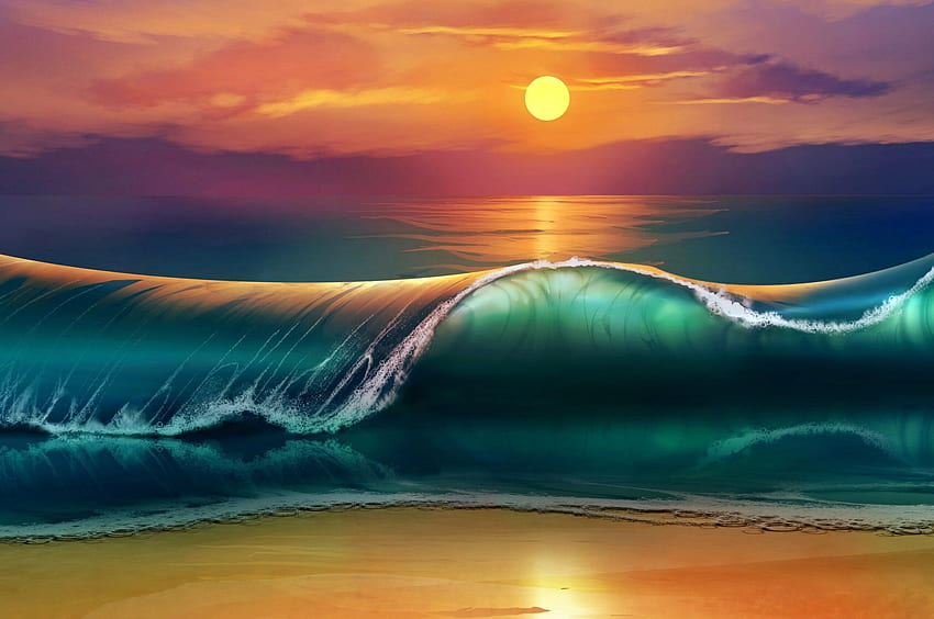 Waves Sunset Minimalism Chromebook Pixel , , Background, and, Cool Waves 高画質の壁紙