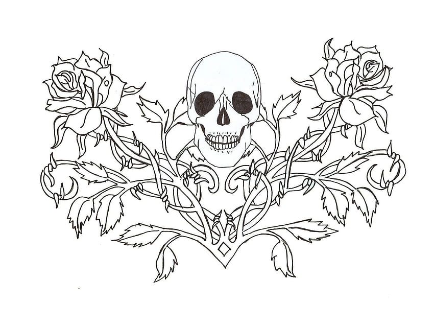 Gothic skull tattoo . Coloring pages for Adults HD wallpaper