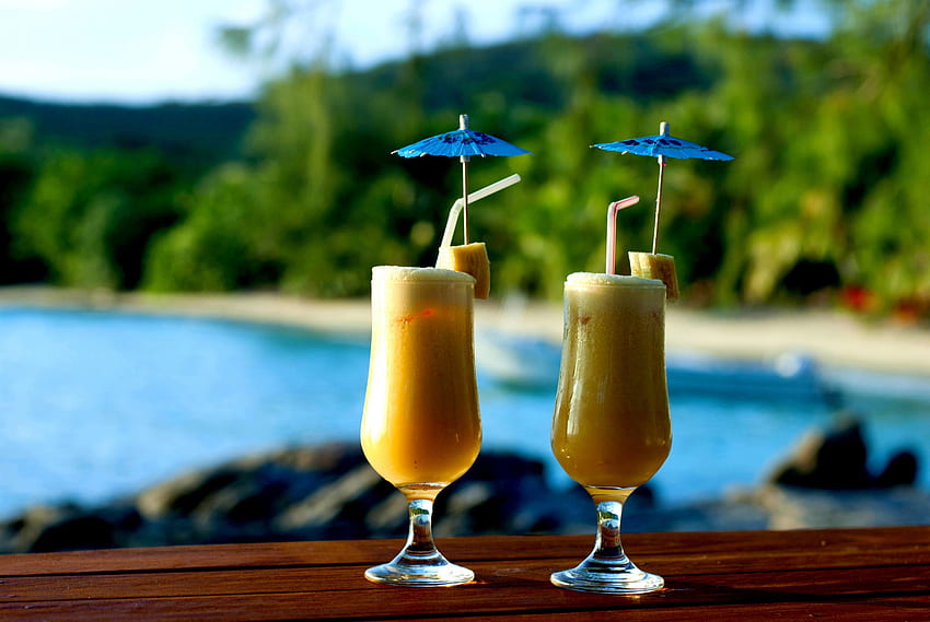 REFRESHING COCKTAIL, seaside, tropical, seashore, alcoholic, blend, celebration, vacation, cocktail, holiday, refreshment, glasses, drink, beverage, drinking HD wallpaper