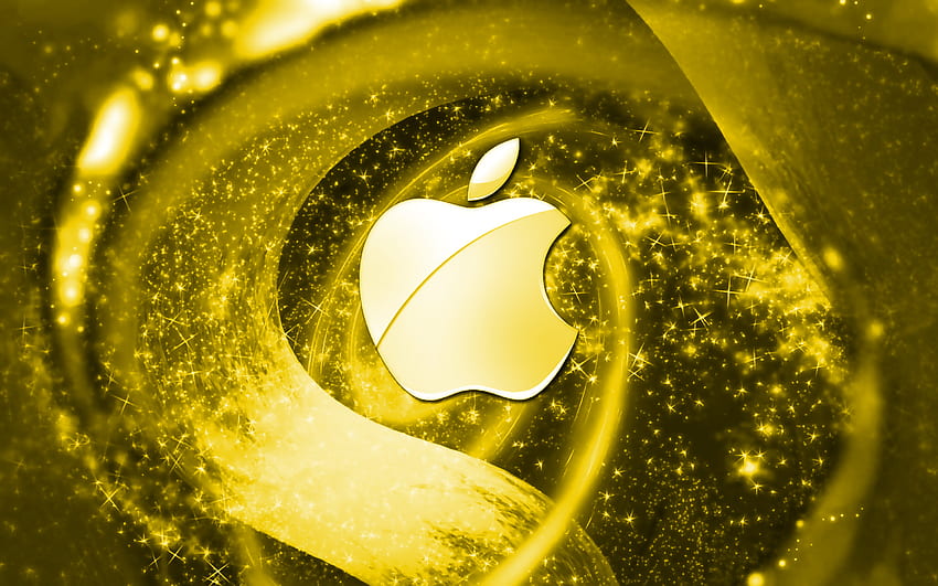 Apple yellow logo, space, creative, Apple, stars, Apple logo, digital art, yellow background for with resolution . High Quality , Apple Logo Space HD wallpaper