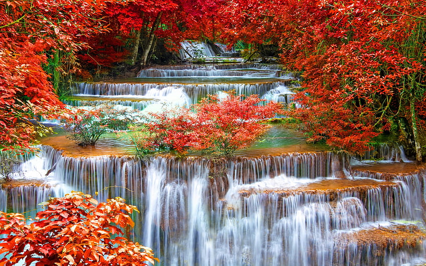 Каскаден водопад, естествен, каскаден, графика, есен, природа, водопади, вода, красота HD тапет