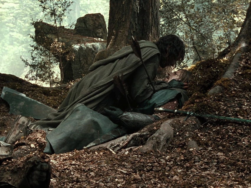 Scena śmierci Boromira z Władcy Pierścieni ożywiła miękką męskość pocałunkiem Tapeta HD