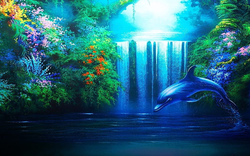 Delphine, Insel, Wasserfall, Deutschland, Delphin HD wallpaper