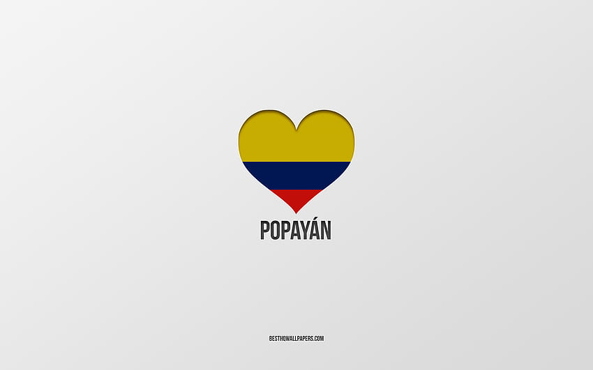 I Love Popayan, Colombian cities, Day of Popayan, gray background, Popayan, Colombia, Colombian flag heart, favorite cities, Love Popayan HD wallpaper