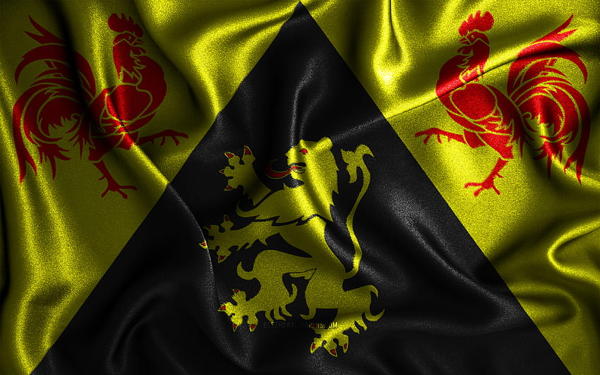 Флаг на Валонски Брабант, , копринени вълнони знамена, белгийски провинции, Ден на Валонски Брабант, знамена от плат, Знаме на Валонски Брабант, 3D изкуство, Валонски Брабант, Европа, Провинции на Белгия, 3D флаг на Валонски Брабант, Белгия HD тапет